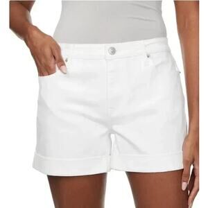 Hudson Jeans Premium White Denim Cuffed Hem Shorts Stretch Heavyweight 14/32